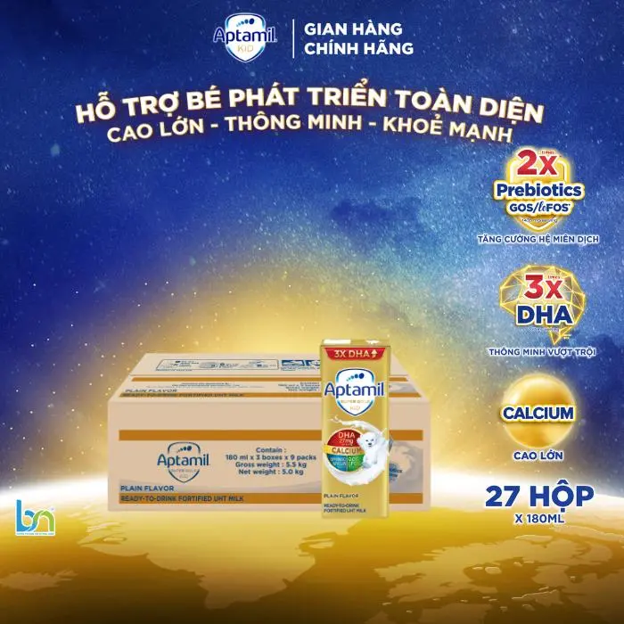 Thùng Sữa Dinh Dưỡng Aptamil pha sẵn Aptamil Gold 180ml, Aptamil Kid 180ml, Aptamil Kid 110ml cho bé 1