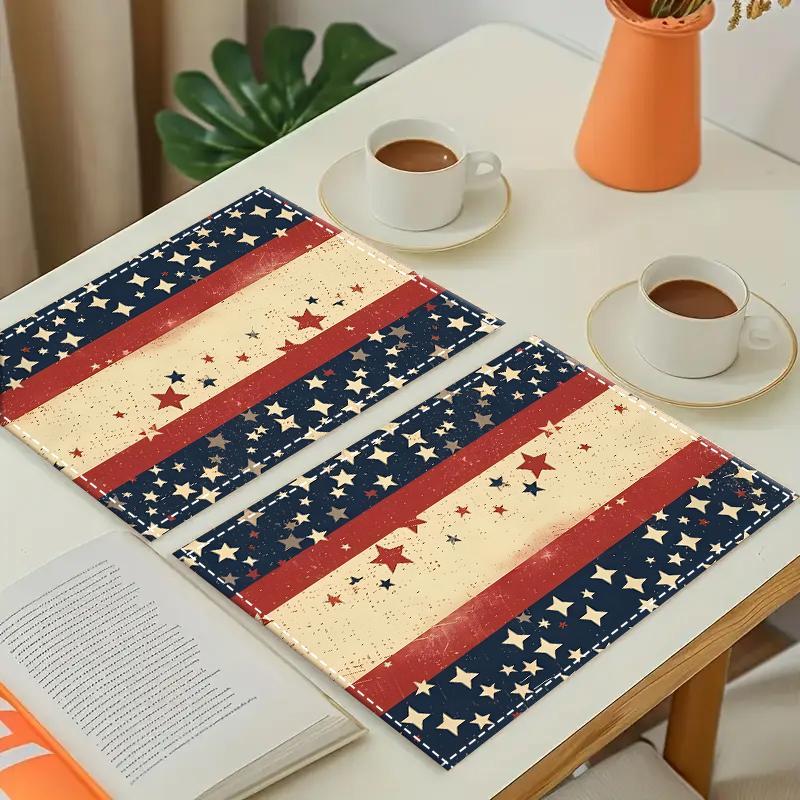 Starry Pattern Placemat, 1/4/6/8/12pcs American Flag Themed Placemat, Decorative Placemat for Home Kitchen Dining Table, Coasters 5