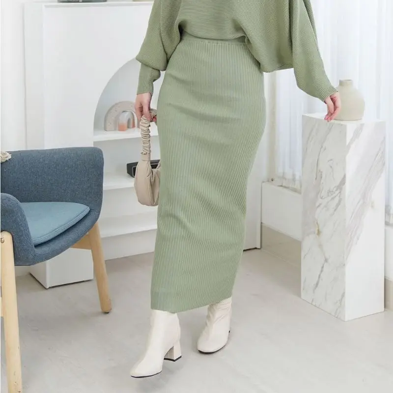 Rok Span knit rok semi rajut Polos Bawahan Simple 1