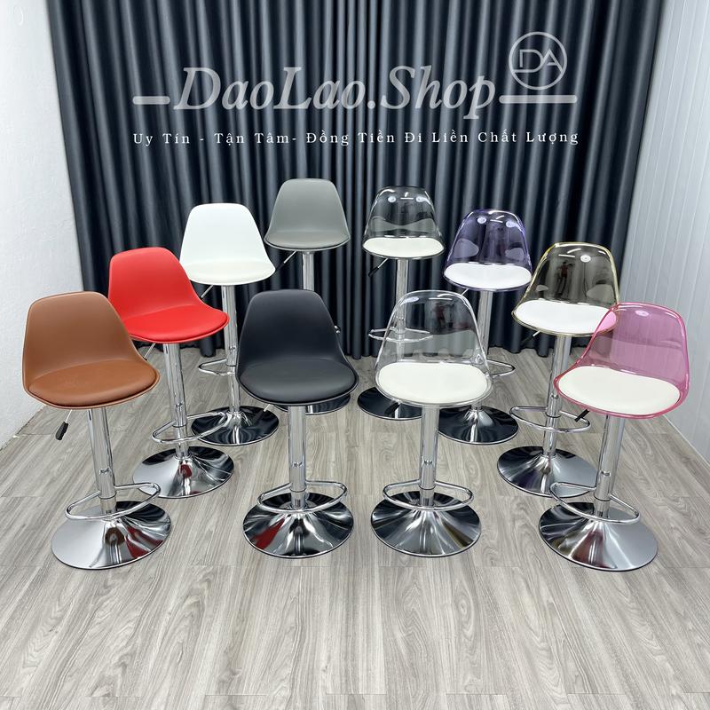 Ghế Xoay Quầy Bar Điều Chỉnh Độ Cao Ghế Livestream Ghế Spa Makeup Ghế Xoay Bọc Da Cao Cấp Hàng Có Sẵn - Make Nhựa Da Chân Đĩa Inox DLS