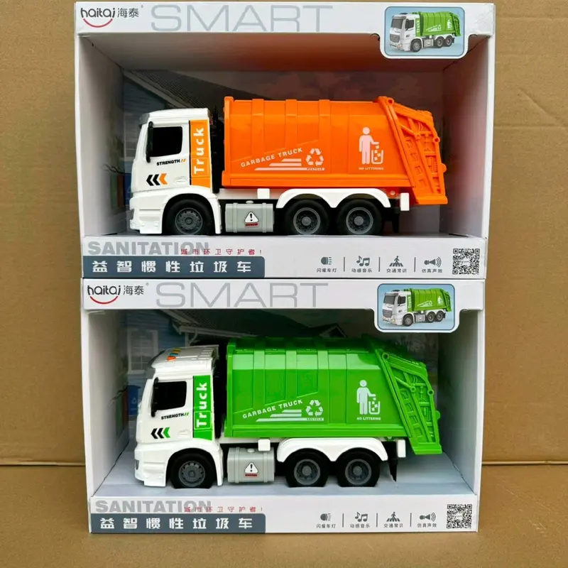 Mẫu xe chở rác,xe thùng ,xe cẩu,xe móc chạy đà có đèn có nhạc dễ thương shop tặng kèm pin. 0
