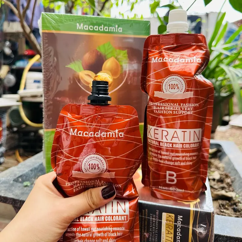 Nhuộm Đen / Nâu Macadamia 500mlx2 ( không dính da đầu) Phủ bạc không dính da đầu Nhuộm đen Keratin Nhuộm đen maca Đổi Màu Tóc Nhuộm Tóc Nữ Women Dưỡng Tóc 7