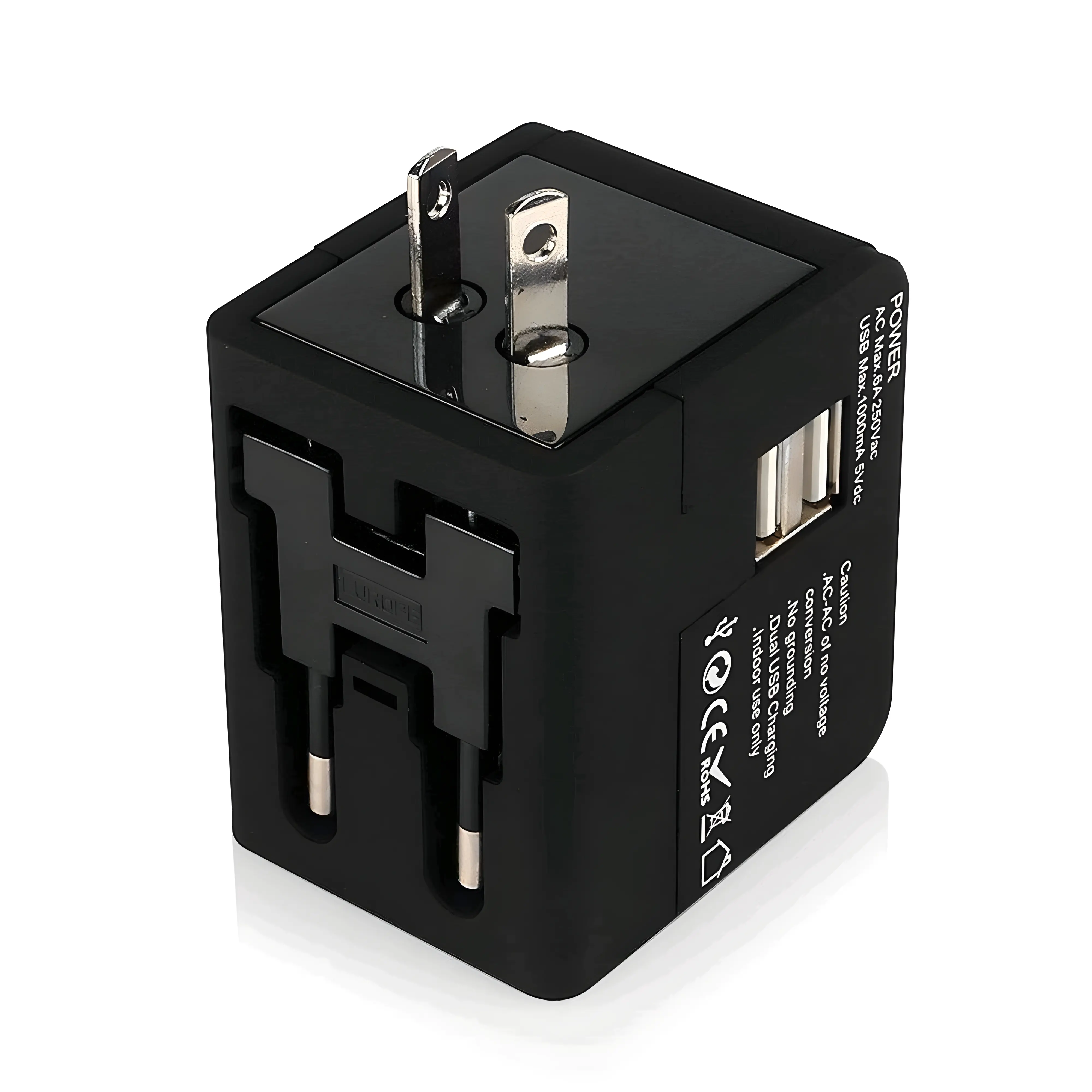 Travel Adaptor Universal Plug EU UK US dengan 2.1A USB Port Bahan Berkualitas
