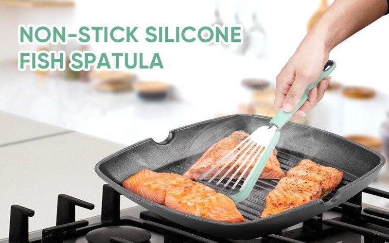 Product Introduction of Silicone Fish Spatula  Slotted Turner with Soft Edge Heat Resistant Kitchen Cooking Tools Utensil 0