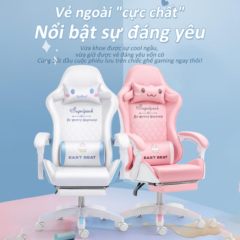 Ghế GameMẫu Mới Nhất, Ghế Livestream Chân Xoay 5 Cánh siêu dễ dàng để lắp ráp.Chân ghế nylon nhẵn phẳng.Thiết kế công thái học,Gối tựa lưng, tựa cổ đầy đủ. 1
