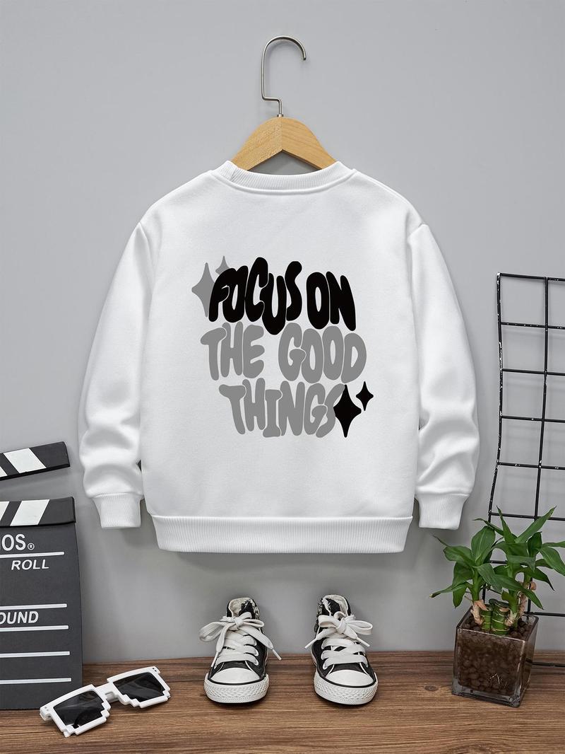 Product Introduction of Boy's Letter Print Round Neck Sweatshirt, Casual Long Sleeve Crew Neck Pullover for Fall & Winter, Kids Clothes for Daily Wear 5