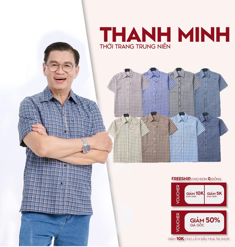 Áo Sơ Mi nam trung niên Ngắn tay form rộng Tomen vải đũi cotton có túi họa tiết caro, mềm mịn, mát, không nhăn.