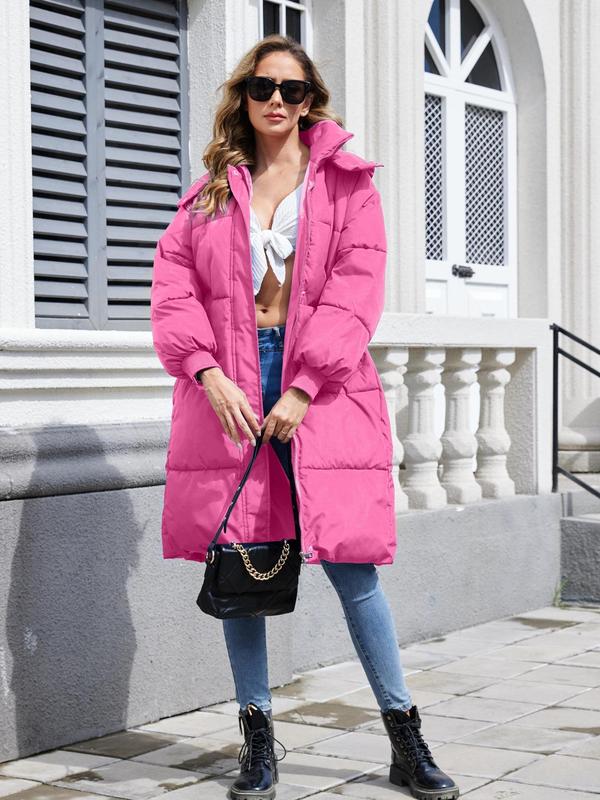 Women's Button Front Full Zip Up Coat, Trendy Warm Raglan Sleeve Outerwear for Daily, Puffer Jacket, Hooded Coat, Puffer Jacket, Women's Clothing for Winter 0