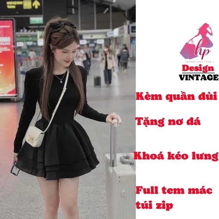 Đầm dài tay body xoè tầng dáng ngắn màu đen HP FASHIONTREN váy kiểu nữ tùng 3 tầng tôn dáng sang chảnh mpb đi tiệc G612 TẶNG QUẦN Women Dress Thun