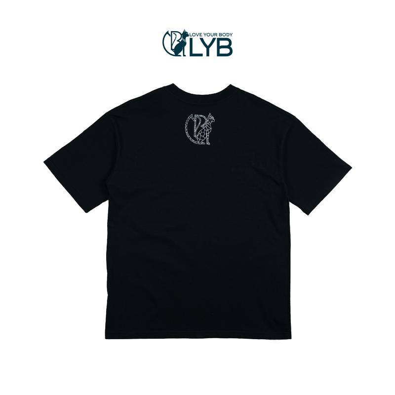 Áo thun cotton 100% LYB freesize, unisex form boxy cá tính, năng động, logo nhỏ màu đen basic dễ phối. 2
