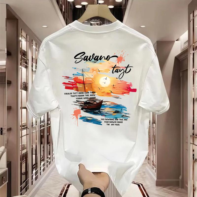 Product Introduction of Áo Thun Nam, In Hình Hoàng Hôn, Tay Ngắn, Dáng Rộng Vừa Vặn, Thoải Mái, Làm Bằng 100% Cotton 24