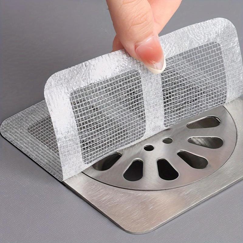 Product Introduction of Disposable Shower Drain Hair Catcher, 50pcs/set Disposable Drain Strainer Cover for Shower, Floor Sink Filter Mesh Sticker, Bathroom Accessories 11