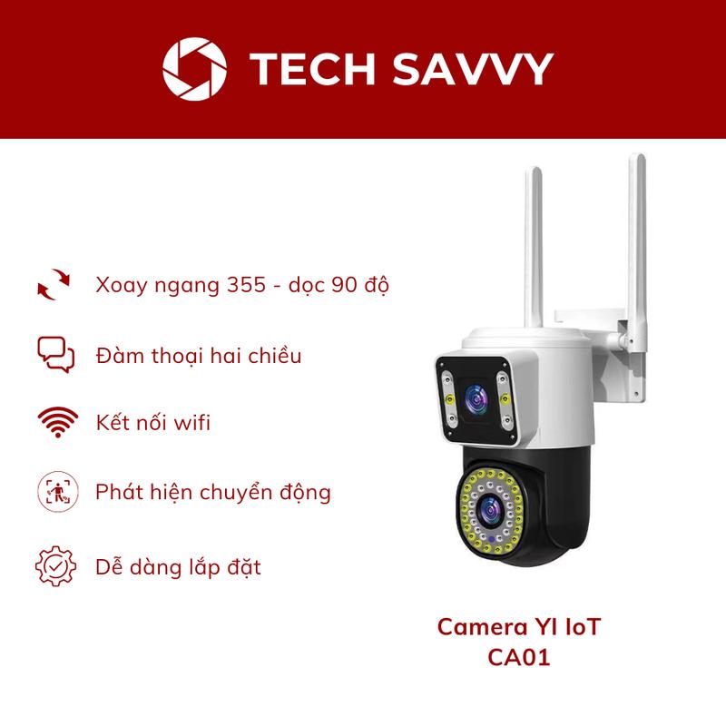 Camera an ninh YI IoT hai mắt, hai màn hình, treo tường CA01, xoay 360 đàm thoại 2 chiều