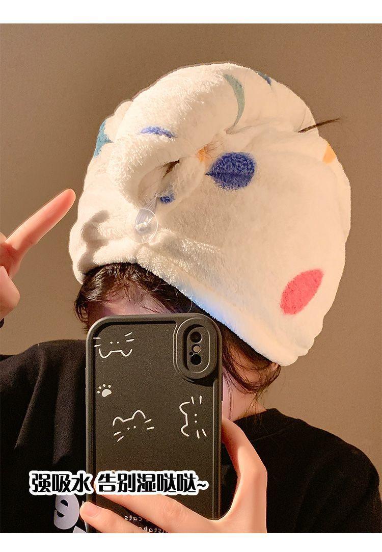 Product Introduction of [3941 Positive Reviews] Cute Polka Dot Puppy Coral Fleece Quick-Dry Hair Towel for Women, Super Absorbent, Thickened Bath Cap for Students 8