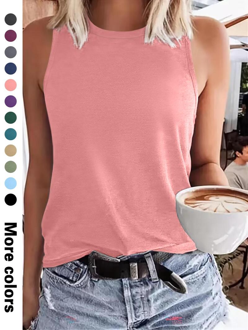 Product Introduction of Women's Plain Round Neck Tank Top, Casual Sleeveless Top for Summer, Ladies Clothes for Daily Wear, Clothing 5