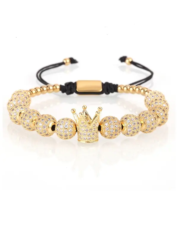 Rhinestone Crown & Beaded Braided Bracelet, Men Accessories, 3pcs Fashion Jewelry for Party, Daily Decor, Trendy All-match & Exquisite Jewellery for Birthday Gift 2
