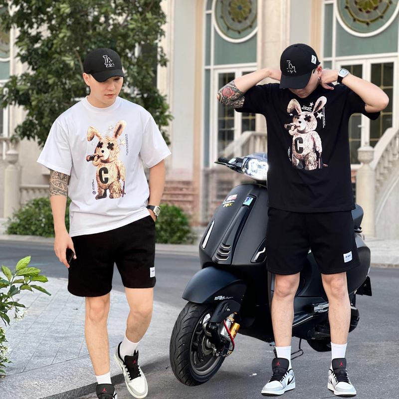 Áo thun Nam/Nữ Unisex hình Thỏ - Chất vải Cotton co giản 2 chiều - SA05 Menswear Cổ Tròn Đen Trắng 0