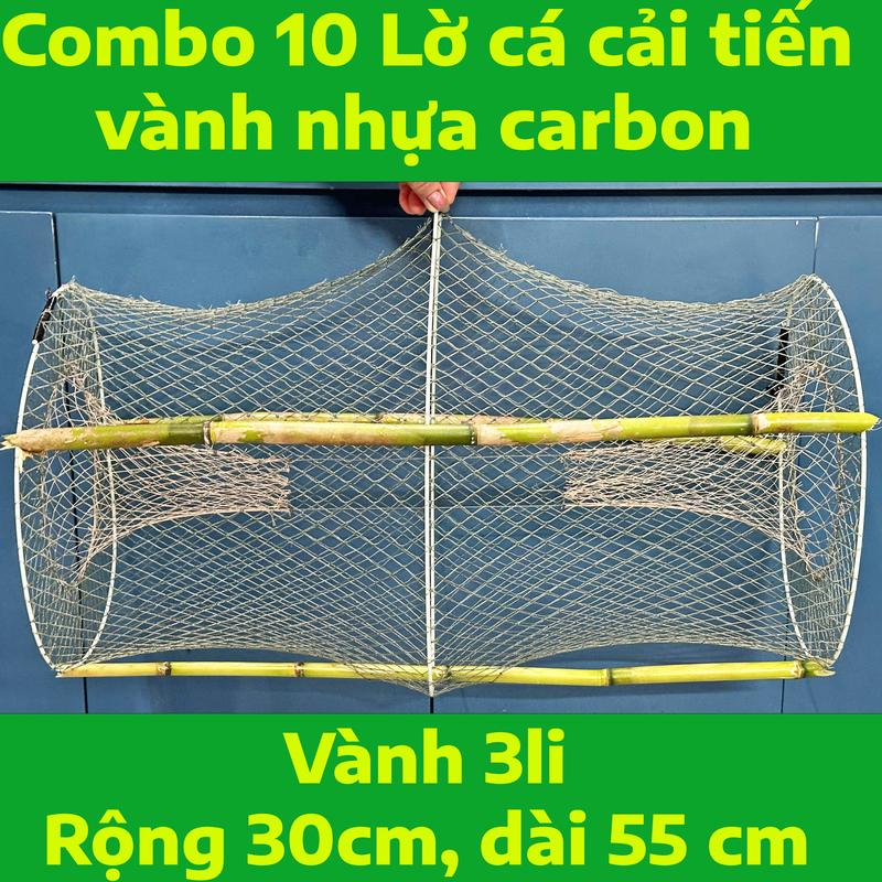 Combo 10 Lờ Cá Cải Tiến Vành Nhựa Carbon Kích Thước 30x55 cm