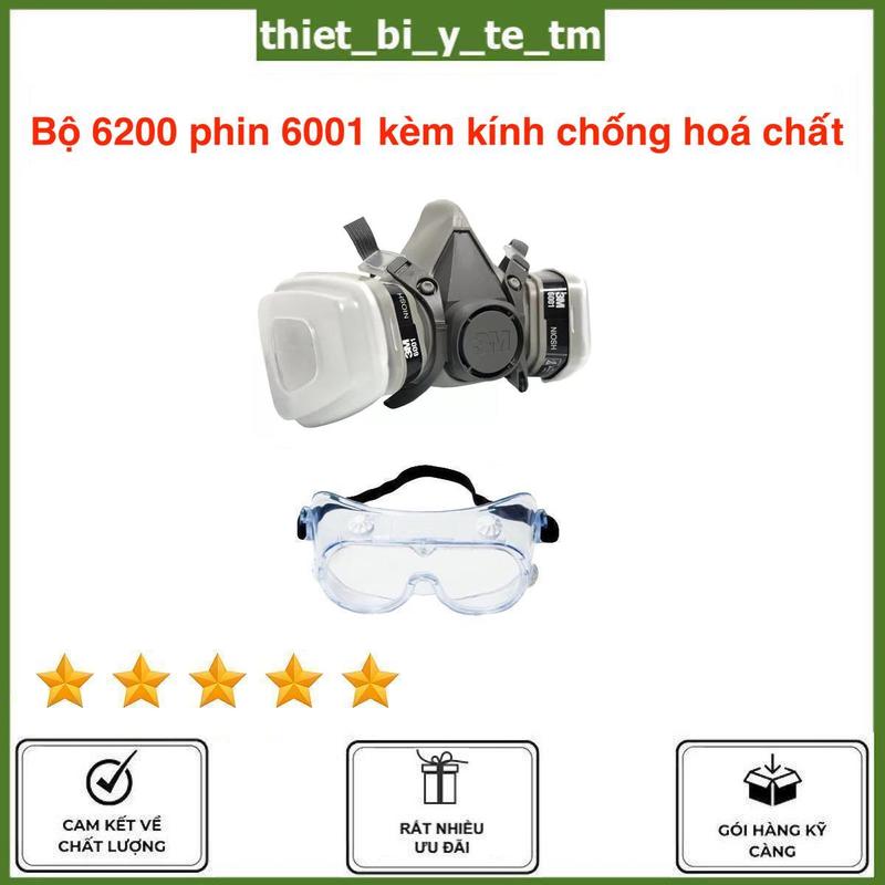 Bộ Mặt Nạ phòng chống lọc độc 6200 hoặc 6100 Sử dụng Phin Lọc 6001 Tiếng Anh Và 01 Kính Bảo Vệ Mắt cao cấp, chuyên dùng Chống Virus, bụi mịn PM2.5, Phòng Độc, Chống Khói, Thoát Hiểm, Đám Cháy Gia Đình, Toà Nhà Chung cư, Karaoke