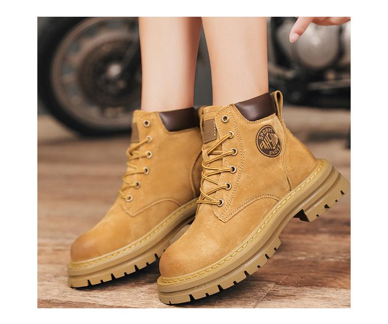Product Introduction of Worker Boots Genuine Leather Retro Martin Boots for Women British Style High-Top Trendy Worker Boot Fashion All-Matching Girl Walking Shoes Shoes Footwear Comfort Fasciitis Decor Onyx sport  shoes  men tennis  shoes 14