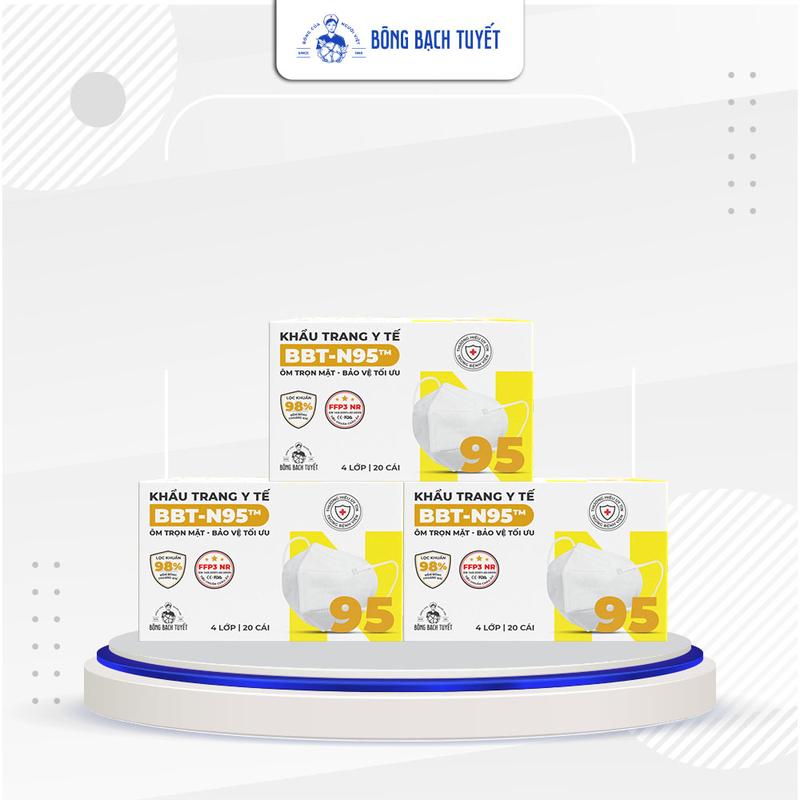 Combo 3 Hộp Khẩu Trang Bông Bạch Tuyết N95 4 lớp màu Trắng (1 hộp 20 cái)