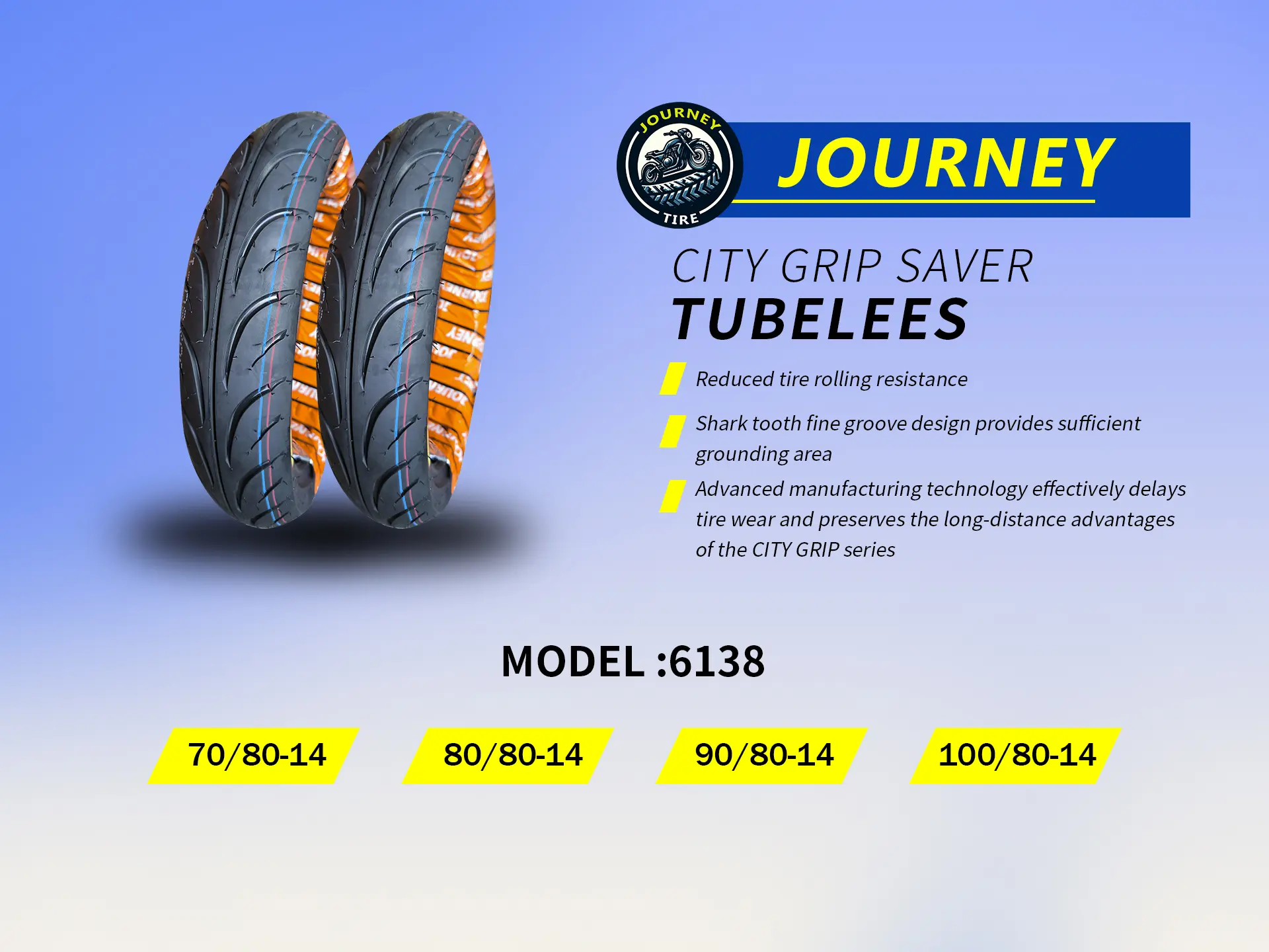 Journey TUBELESS Thermoplastic All-Around Motorcycle Tire for Excellent Handling in Wet and Dry Mud (Model 6138) 90  80  17  tubeless r8  tires  tubeless  14