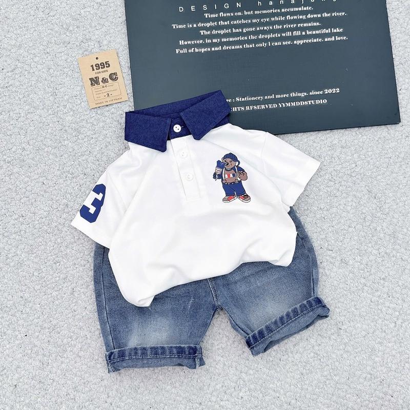 Set bộ polo số 23 quần jean , áo có cổ quần jean cho bé trai từ 7-27kg - Chất vải mềm mát - Sóc store