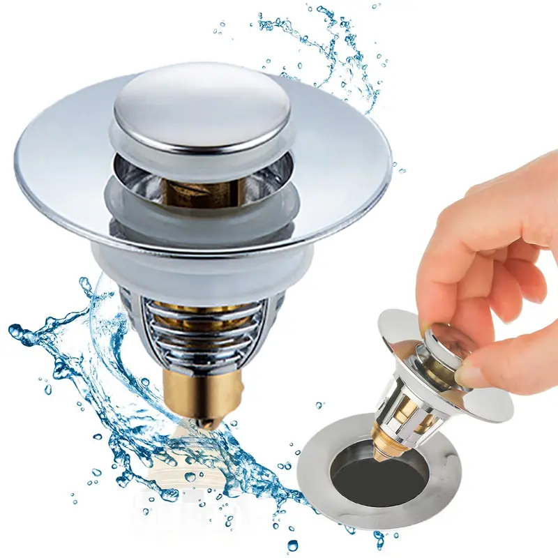 Universal Stainless Steel Drainer Bounce Core Basin Drain Filter Hair Catcher Bathroom Bathtub Sink Press Piston Cleaning Tool
