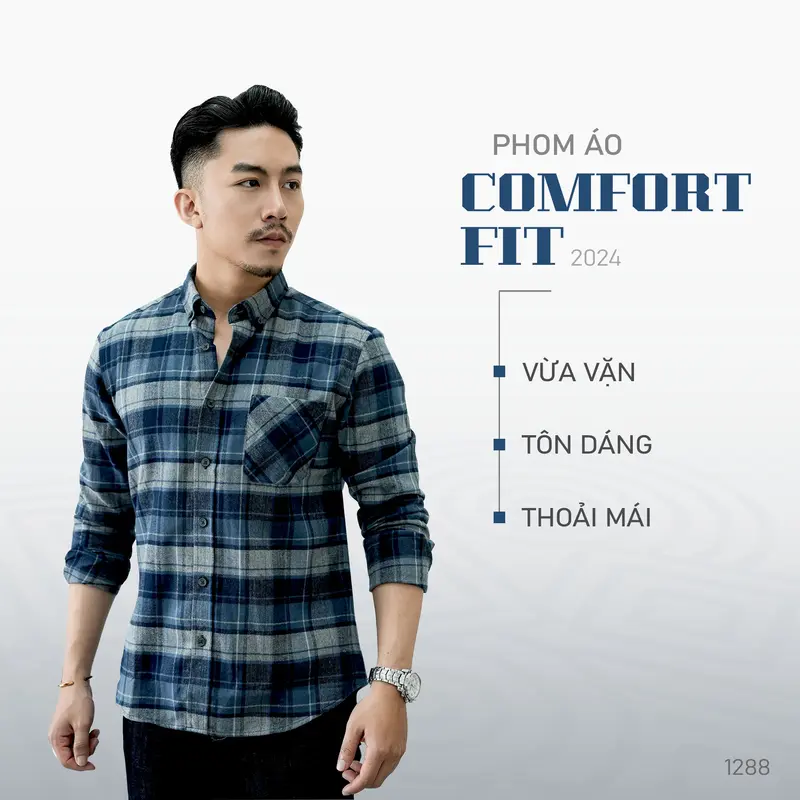 Áo sơ mi Flannel kẻ nam URBAN Menswear Nhung Shirt có túi ngực, chất vải Flannel mềm mịn, button down trẻ trung, năng động, phom slim vừa vặn NO.1288, mau xanh aonam  dep 5