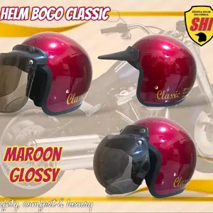 Helm Bogo Classic Garis Tiga Wanita SNI Emas Kaca Motorcycle