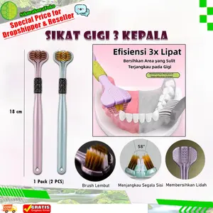 (SKR) 2 PCS Sikat Gigi 3 Sisi Ultra Lembut Menyikat Bersih Mulut 3in1 3D tiga cabang Three Side Spiral Bulu Halus Toothbrush