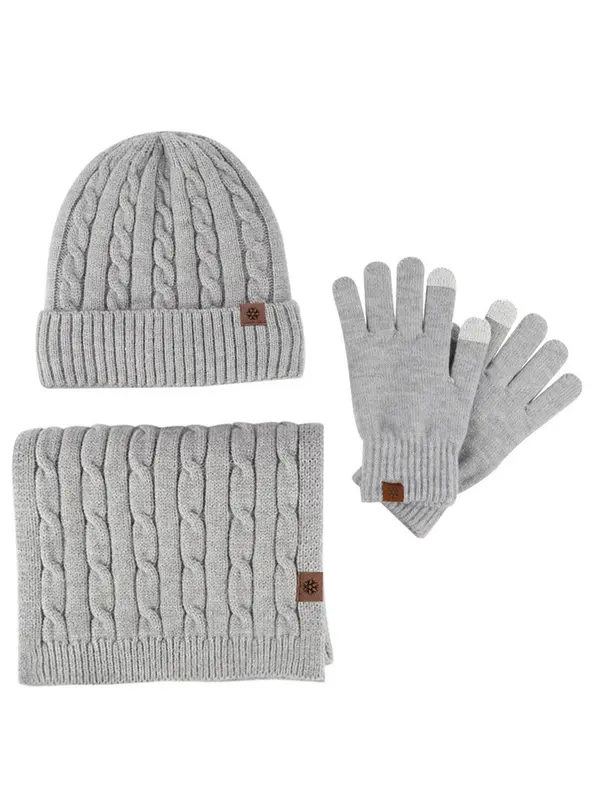 Men's Solid Color Knit Hat & Scarf & Gloves Set, Casual Warm Three-piece Knitwear Set for Fall & Winter, Fashion Accessories for Men 6