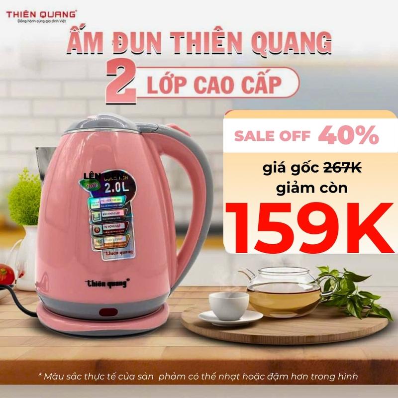 Ấm Đun Siêu Tốc 2 LỚP Cách Nhiệt Inox Cao Cấp Thiên Quang - 2L, 1500W, Đun Nước Sôi Nhanh, Tiết Kiệm Điện, Nhiều Màu ( Bình Đun Nước / Ấm Siêu Tốc) ấm  siêu