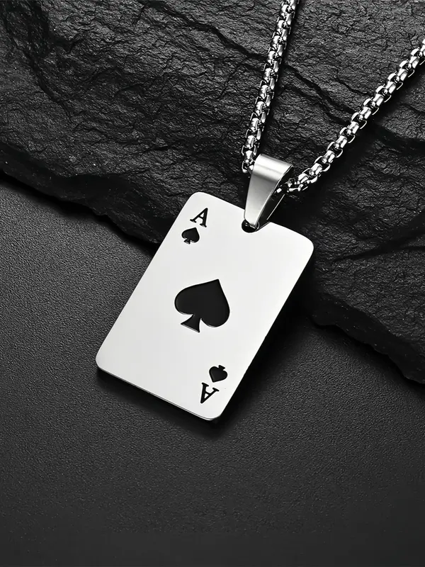 Unisex Street Style Poker Design Pendant Necklace, Trendy Novelty Charm Necklace, Chic All-match Vintage Jewelry As Gift for Women & Men, Valentine's Day, Gift 4