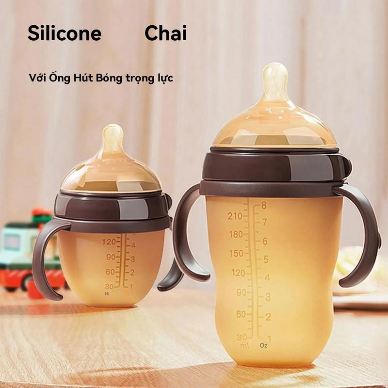  Bình sữa trẻ em bằng silicon 150ml   250ml có tay cầm Chống trượt chống rơi Bình nước giả sữa mẹ cho trẻ em trai cô gái Bình núm vú cho 0-36 tháng 