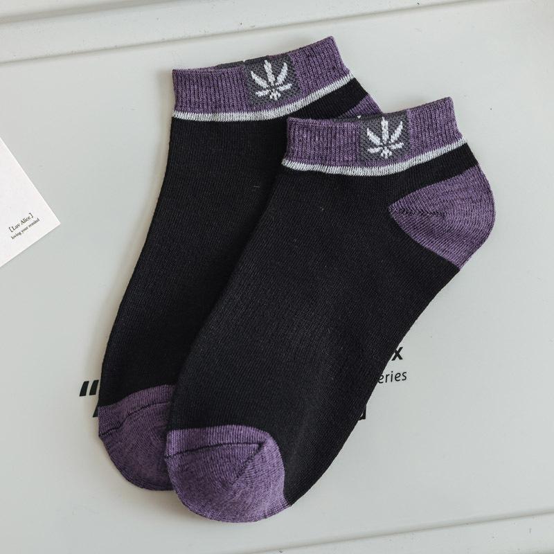Set 10 đôi tất cổ ngắn unisex thấm hút mồ hôi. vớ co giãn bốn chiều chất liệu cotton hoạ tiết lá phong Thun 7