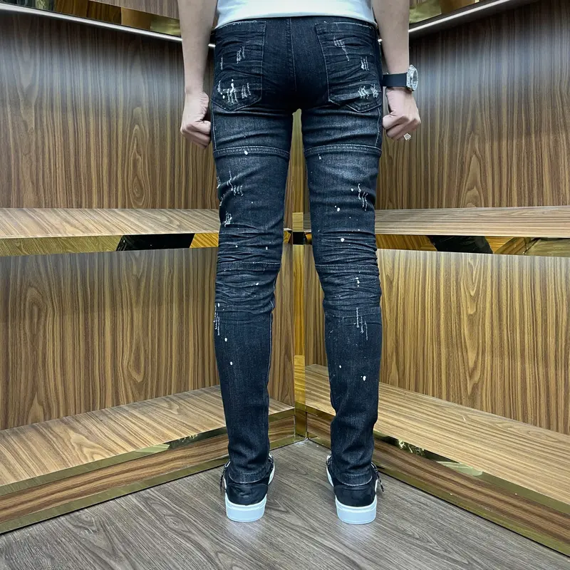 Quần Jeans nam xám bạc rách khóa lệch sước bốn cúc 3