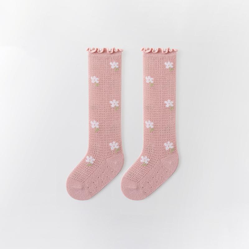 Product Introduction of Baby Socks for Girls Flower/Bear Print Mosquito Protection Mid-Calf Socks Spring Summer Breathable Kids Mesh Thin Socks 43