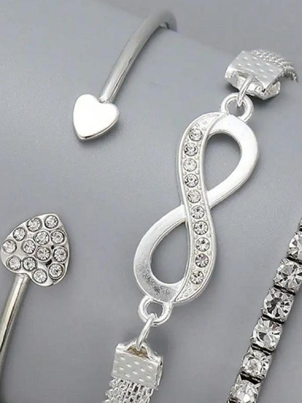 3pcs/set Women's Minimalist Elegant Rhinestone Decorated Heart Design Bracelets Bangle, Fashion Accessories for Party, All-match Fashion Jewelry for Daily Wear, Girls Birthday Gift, Valentine's Day, Gift, Bracelets Stack 8