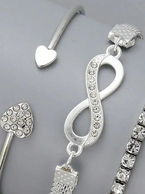 3pcs/set Women's Minimalist Elegant Rhinestone Decorated Heart Design Bracelets Bangle, Fashion Accessories for Party, All-match Fashion Jewelry for Daily Wear, Girls Birthday Gift, Valentine's Day, Gift, Bracelets Stack 8