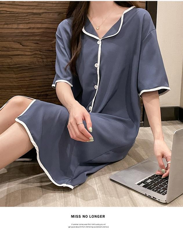 Product Introduction of Night dress Plus size Pyjamas Women Silk Pajamas dress Summer Short sleeve Sleepwear Woman Satin Home wear Thin M-4XL 8