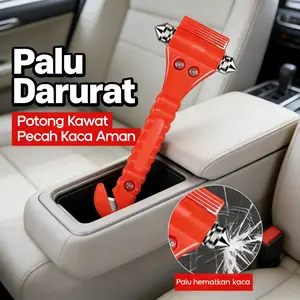 Palu Pemecah Kaca Mobil 2 in 1 Multifungsi + Pemotong Sabuk Pengaman, Aksesoris Keamanan Praktis, UKuran 15x5cm, Model XYZ, Dapat Dibawa dengan Mudah untuk Situasi Darurat