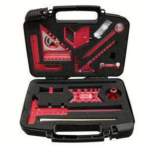 収納ボックス付き木工用測定工具10点セット（多角形定規、固定角度シャープナー、ダブリオールゲージ、ノギス＆定規）ギフト