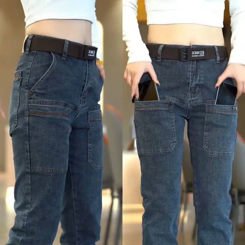 Men's new versatile jeans, high-end stretch trousers, six-pocket straight pants