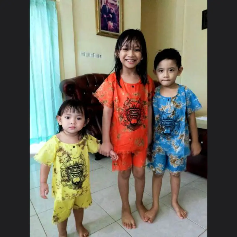 Setelan baju barong anak S M L XL - Kaos bali Lengan pendek Fashion Celana Motif 2
