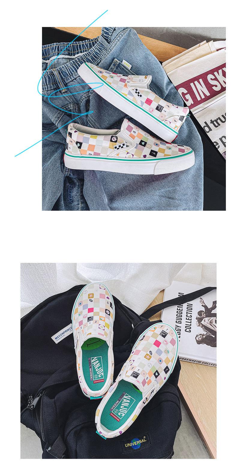 Product Introduction of 2024 Autumn New Breathable Slip-on Lofter Canvas Shoes Women's Plaid Cartoon Mario Pattern Plaid Sneakers 5