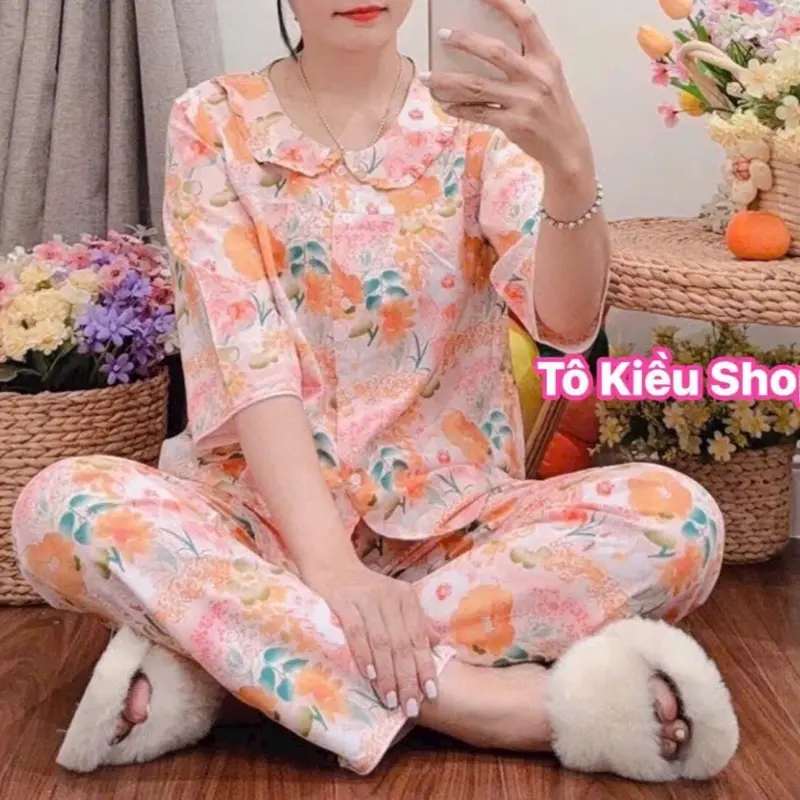 (MS02) TAY LỠ BÂU SEN QUẦN DÀI-Bộ Tole Nữ Mặc Nhà, Bộ Lanh Nữ Mềm Mát 7