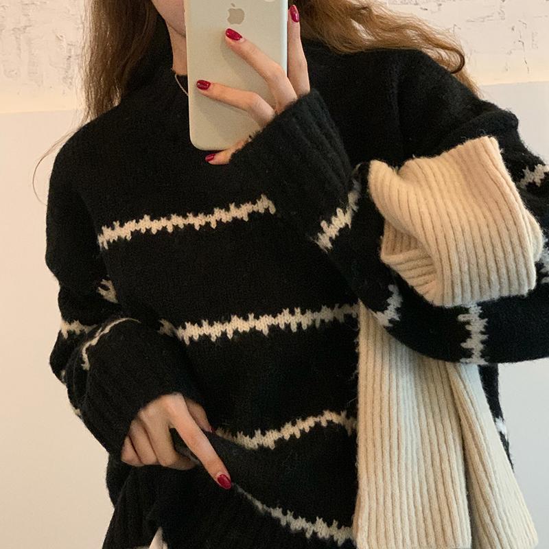 Product Introduction of Korean Striped Knit Sweater Women Round Neck Pullover Long Sleeve 10