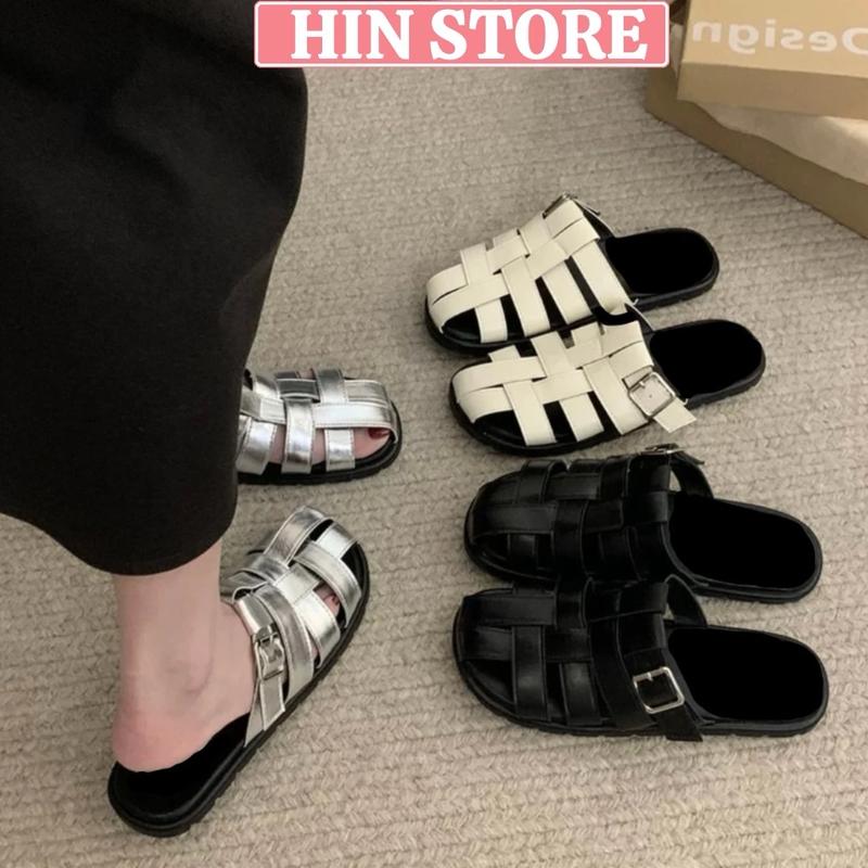 Dép rọ nữ da mềm quai đan cao cấp phong cách Hàn Quốc hottrend, giày sục bít mũi đế bệt đi chơi, đi học sang chảnh MS09