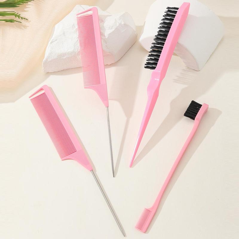 Professional Durable Flexible Hair Comb Set, 4 Counts Rat Tail Combs and Hair Brush, Hair Styling Combs Hair Brushes for Women, Girls, Men, Stylists 4